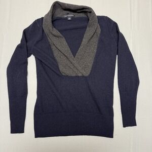 Banana Republic Sweater Womens Small Navy Blue Gray Shawl Collar‎ Cashmere Blend